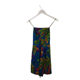 FARM RIO RET$175 LINEN MINI DESIGNER DRESS BLUE GREEN SMALL