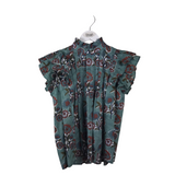 VICTORIA DUNN FLUTTER SLEEVE DESIGNER TOP BLUE RUST XSMALL