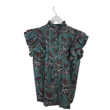 VICTORIA DUNN FLUTTER SLEEVE DESIGNER TOP BLUE RUST XSMALL
