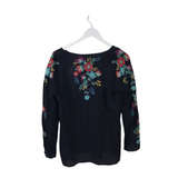 JOHNNY WAS EMBROIDERED LONG SLEEVE DESIGNER TOP BLACK BLUE XSMALL