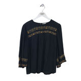 J. JILL EMBROIDERED LONG SLEEVE TOP BLACK YELLOW XSMALL