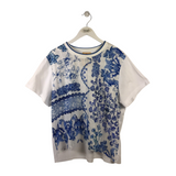 JOHNNY WAS PRINT SHORT SLEEVE TOP WHITE BLUE XLARGE