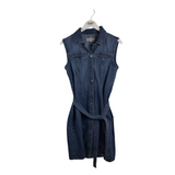 ALEX MILL RET$295 DENIM BELTED SLEEVELESS DESIGNER DRESS BLUE MEDIUM