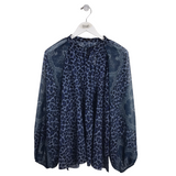 KOBI HALPERIN PRINT LONG SLEEVE DESIGNER BLOUSE NAVY BLACK LARGE