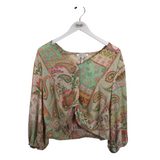 ROSE+OLIVE PAISLEY LONG SLEEVE TOP CORAL GREEN LARGE