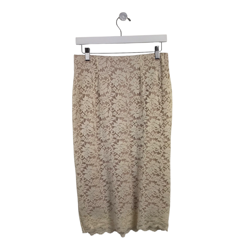 SKIES ARE BLUE LACE PENCIL SKIRT BEIGE NUDE SMALL