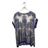 JOHNNY WAS PAISLEY PRINT SHORT SLEEVE DESIGNER TOP PURPLE BLUE XL