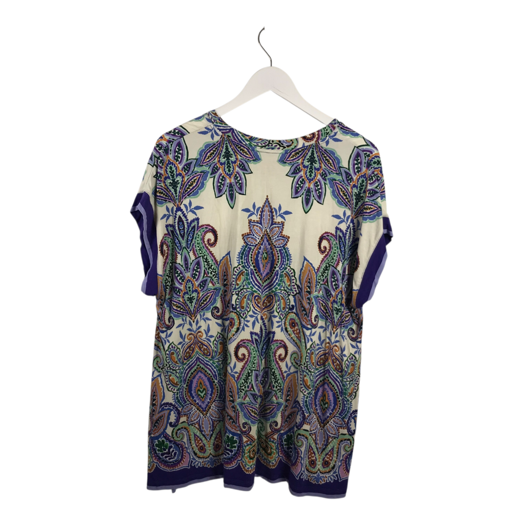JOHNNY WAS PAISLEY PRINT SHORT SLEEVE DESIGNER TOP PURPLE BLUE XL