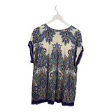 JOHNNY WAS PAISLEY PRINT SHORT SLEEVE DESIGNER TOP PURPLE BLUE XL