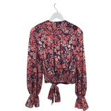 RAMY BROOK NWT$385 PRINT LONG SLEEVE WRAP DESIGNER TOP PLUM CORAL XSMALL