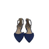 JEWEL BADGLEY MISCHKA EMBELLISHED ANKLE STRAP POINT TOE FLATS SHOES NAVY 9