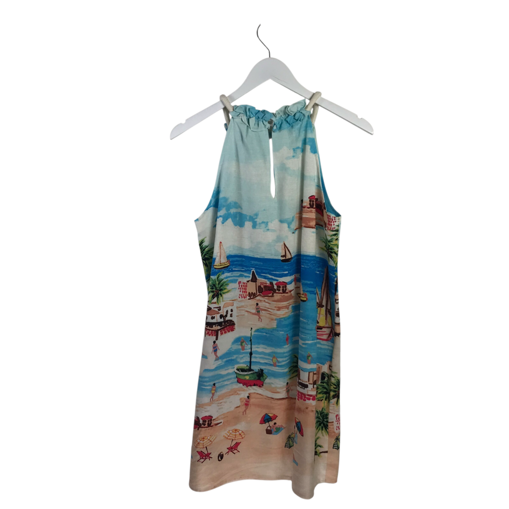 LONDON TIMES LINEN HALTR MINI DRESS BLUE SAND 8