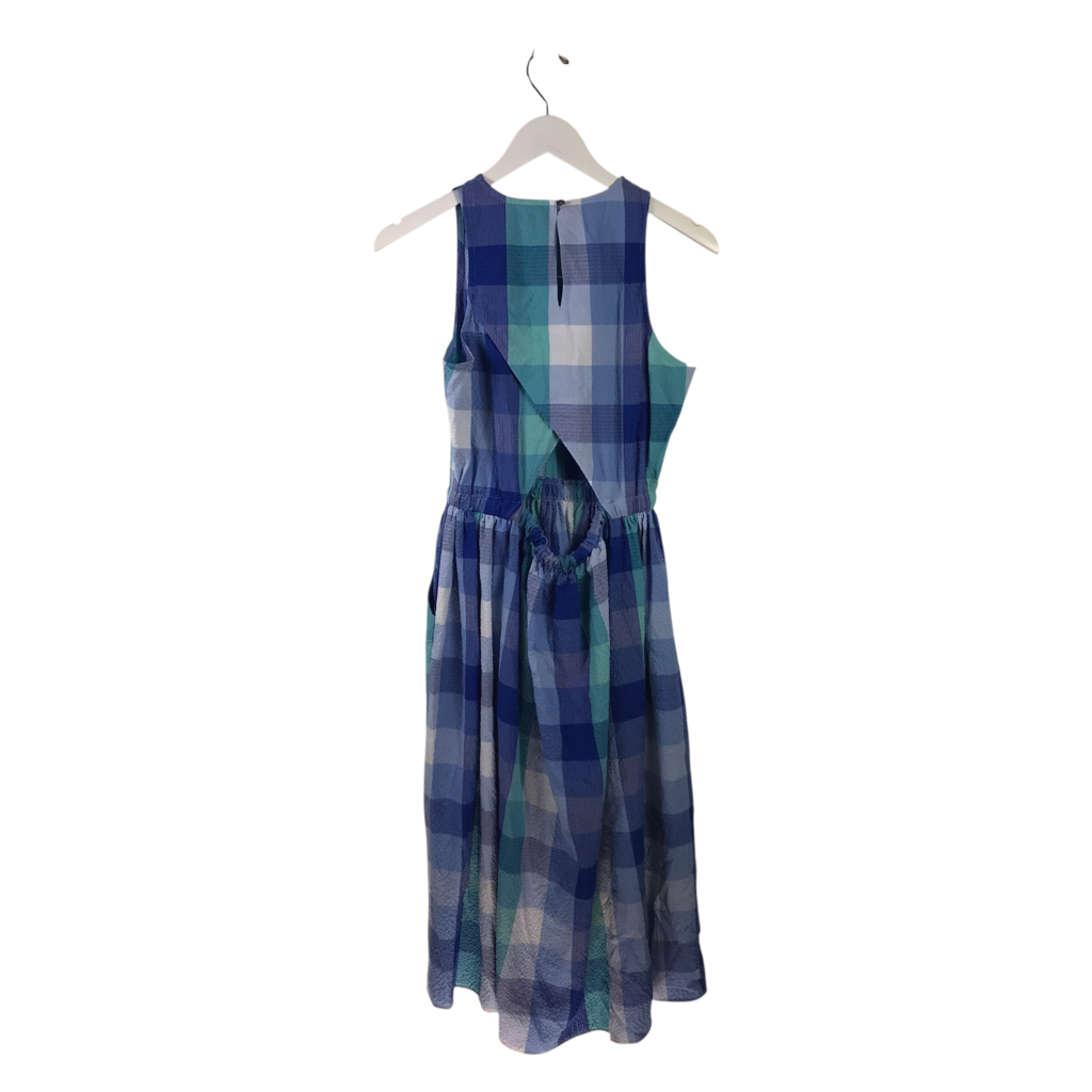 LOFT NWT GINGHAM SLEEVELESS MIDI DRESS BLUE AQUA SMALL P