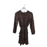 LOFT NWT SHIMMER FLORAL LONG SLEEVE DRESS BLACK RED SMALL P
