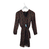 LOFT NWT SHIMMER FLORAL LONG SLEEVE DRESS BLACK RED SMALL P