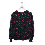 J JOIE LONG SLEEVE TOP BLACK RED MEDIUM