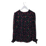 J JOIE LONG SLEEVE TOP BLACK RED MEDIUM