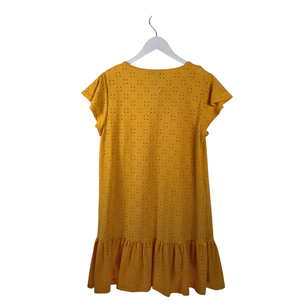 EYELET SHORT SLEEVE DRESS YELLOW SMALL