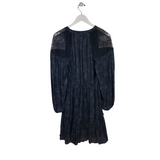 CURRENT AIR FLORAL LONG SLEEVE LACE TRIM DRESS NAVY XSMALL