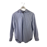AYR RET$165 STRIPE LONG SLEEVE DESIGNER BLOUSE BLUE WHITE XSMALL