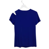 JOSEPH RIBKOFF ONE COLD SHOULDER SHORT SLEEVE DESIGNER TOP BLUE 10
