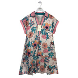 ENTRO FLORAL SHORT SLEEVE DRESS PINK TEAL MEDIUM