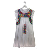 J MARIE EMBROIDERED FLUTTER SLEEVE DESIGNER DRESS WHITE MULTI MEDIUM