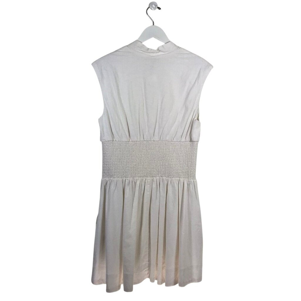 ANTHROPOLOGIE RET$148 SMOCKED ZIP SLEEVELESS DRESS WHITE MEDIUM
