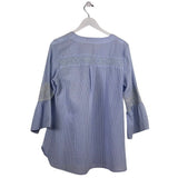 CALESSA EMBROIDERED BELL SLEEVE TOP BLUE WHITE MEDIUM