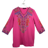 CALESSA EMBROIDERED BELL SLEEVE TOP PINK MULTI MEDIUM