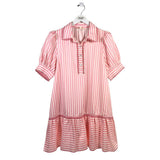 ENTRO STRIPE PUFF SLEEVE DRESS PINK CREAM LARGE