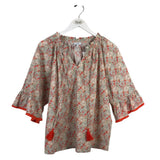 VOY FLORAL 3/4 SLEEVE TOP CREAM ORANGE LARGE