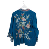 JOHNNY WAS LINEN EMBROIDERED DESIGNER KIMONO AQUA MULTI SMALL