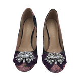KELLY & KATIE JACQUARD JEWELED PUMP SHOES BLACK PINK 7.5