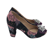 KELLY & KATIE JACQUARD JEWELED PUMP SHOES BLACK PINK 7.5