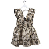 BUDDY LOVE RET$125 METALLIC BROCADE TIERED RUFFLE SLEEVE DRESS COLD BLAZK LARGE