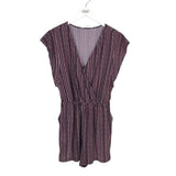 BCBGENERATION STRIPE CAP SLEEVE ROMPER BLACK MAUVE XSMALL