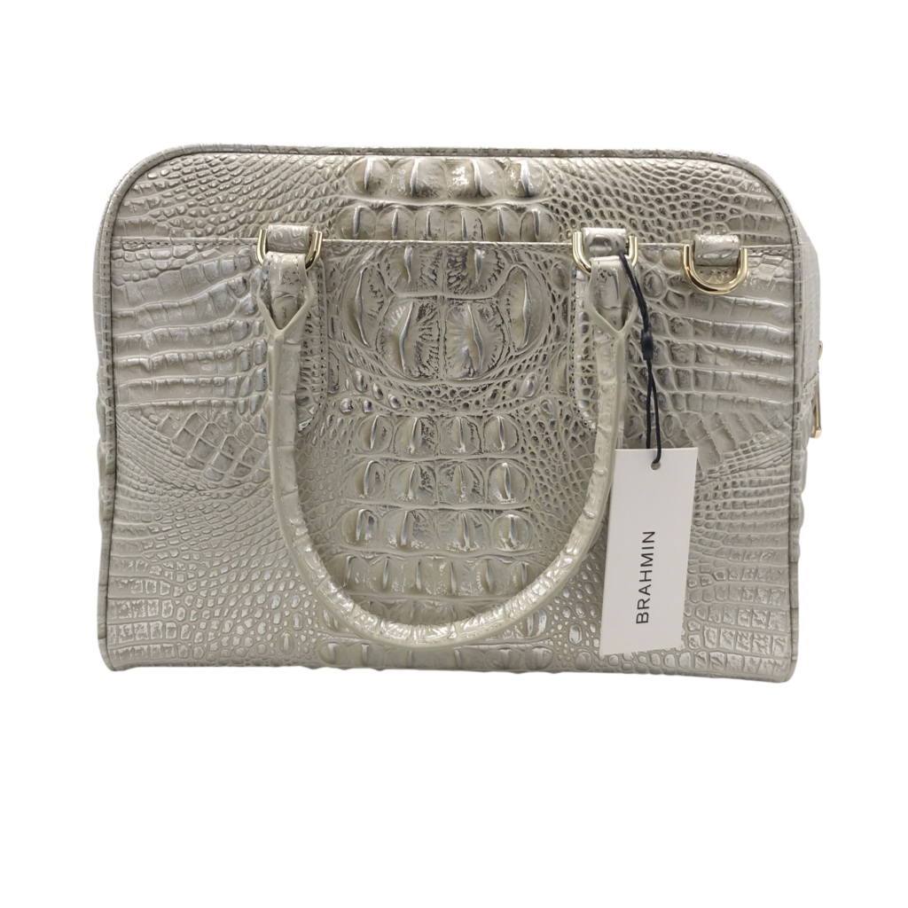 BRAHMIN NWT$345 CROC EMBOSSED SATCHEL HANDBAG IRIDESCENT WHITE