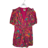 FARM RIO FLORAL PUFF SLEEVE DESIGNER ROMPER MAGENTA MULTI MEDIUM