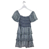 FRANCESCA'S PUFF SLEEVE MINI DRESS BLUE WHITE MEDIUM