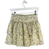 FRANCESCA'S FLORAL RUFFLE SKIRT WHITE YELLOW MEDIUM