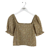 MADEWELL PUFF SLEEVE TOP BROWN YELLOW SMALL