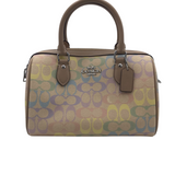 COACH NWT$398 LEATHER MONOGRAM SATCHEL HANDBAG SAND MULTI