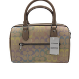 COACH NWT$398 LEATHER MONOGRAM SATCHEL HANDBAG SAND MULTI