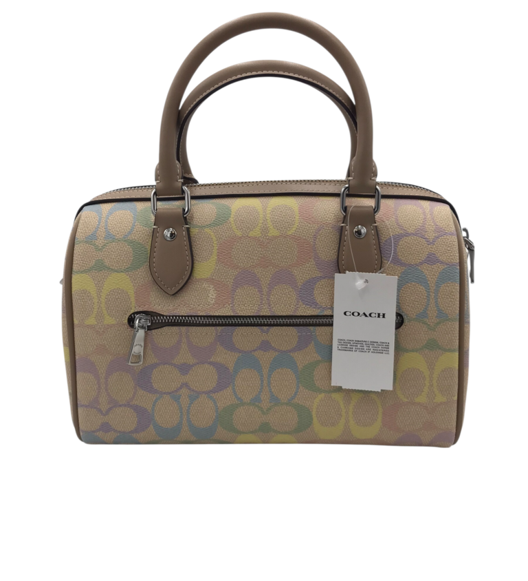 COACH NWT$398 LEATHER MONOGRAM SATCHEL HANDBAG SAND MULTI
