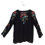 JOHNNY WAS EMBROIDERED LONG SLEEVE DESIGNER TOP BLACK MULTI PXS