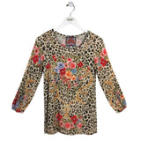 JOHNNY WAS ANIMAL PRINT FLORAL LONG SLEEVE DESIGNER TOP BEIGE MULTI XXSMALL