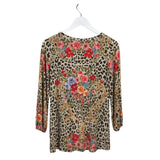JOHNNY WAS ANIMAL PRINT FLORAL LONG SLEEVE DESIGNER TOP BEIGE MULTI XXSMALL