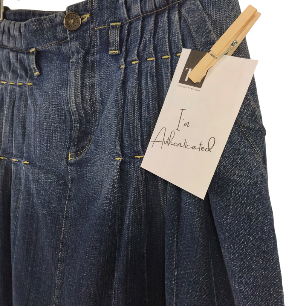 BURBERRY LONDON PLEATED DENIM A-LINE LUXE SKIRT BLUE 4