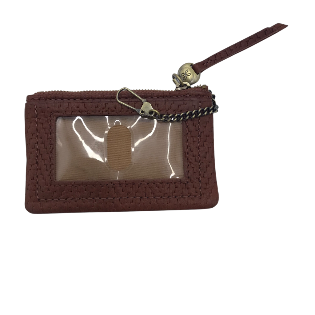 HOBO WOVEN LEATHER ZIP COIN POUCH WALLET BROWN